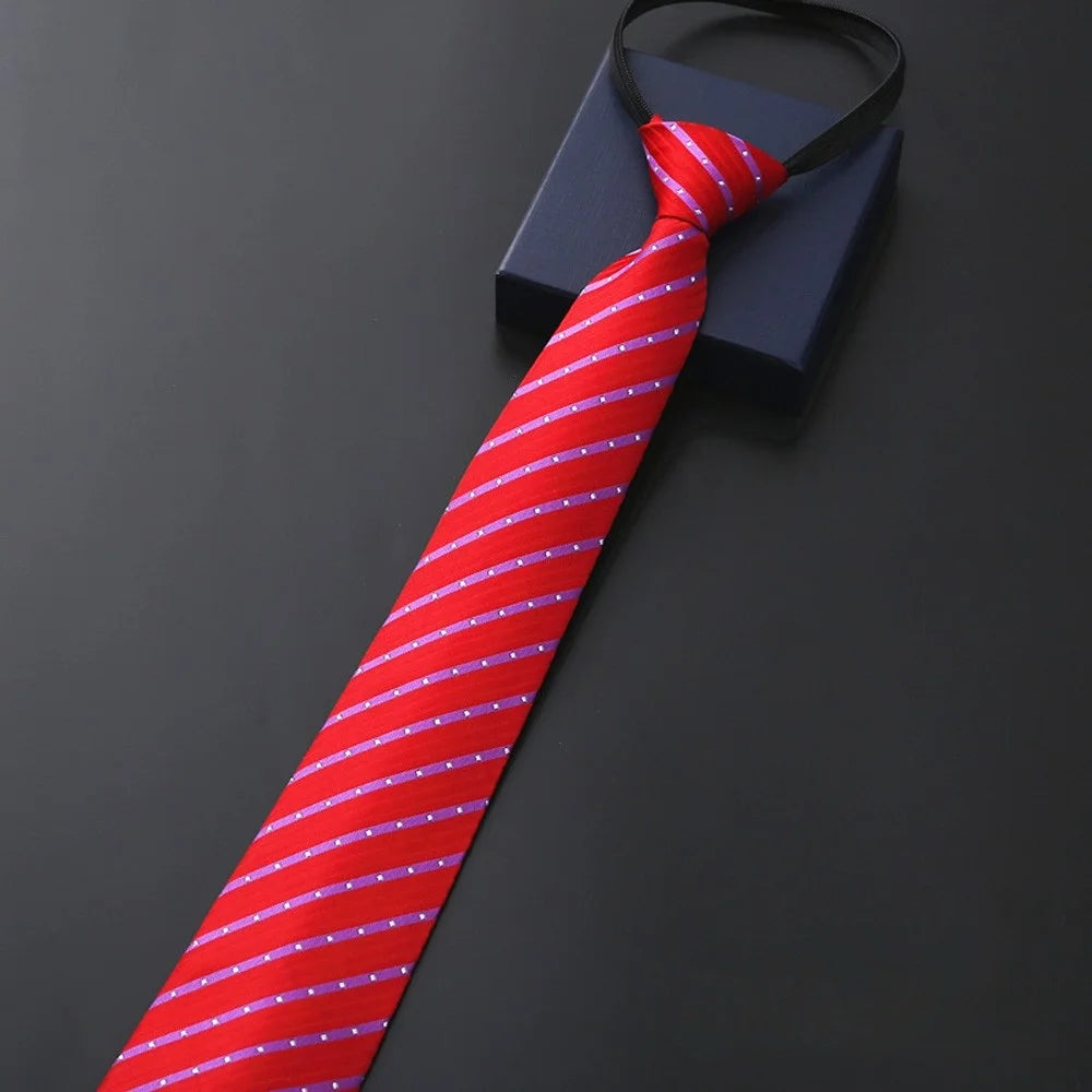 Elegant 8CM Lazy Ties Blue Black Red Striped Men Shirt Business Dress Zipper Tie Neckties Vestisens Accessories Wedding Groom