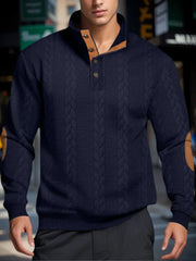 Men’s Knitted Jacquard Sweaters Button Stand-up Collar Warm Pullover Sweaters