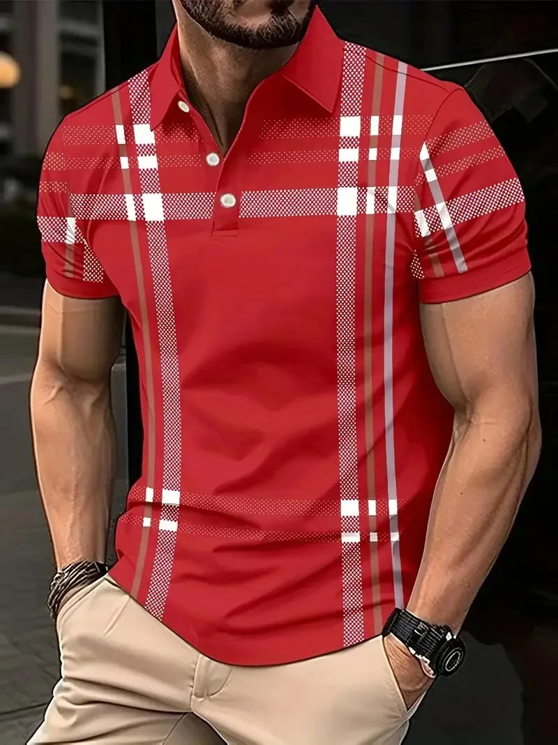 POLO shirt features a casual fashionable comfortable soft and breathable 3D striped pattern print
