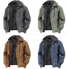 Men's Casual Jackets Hooded Zipper Pocket Fashion Solid Color Fleece