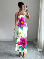 Hip-Hugging Sleeveless Long Skirt with Hanging Neck Design