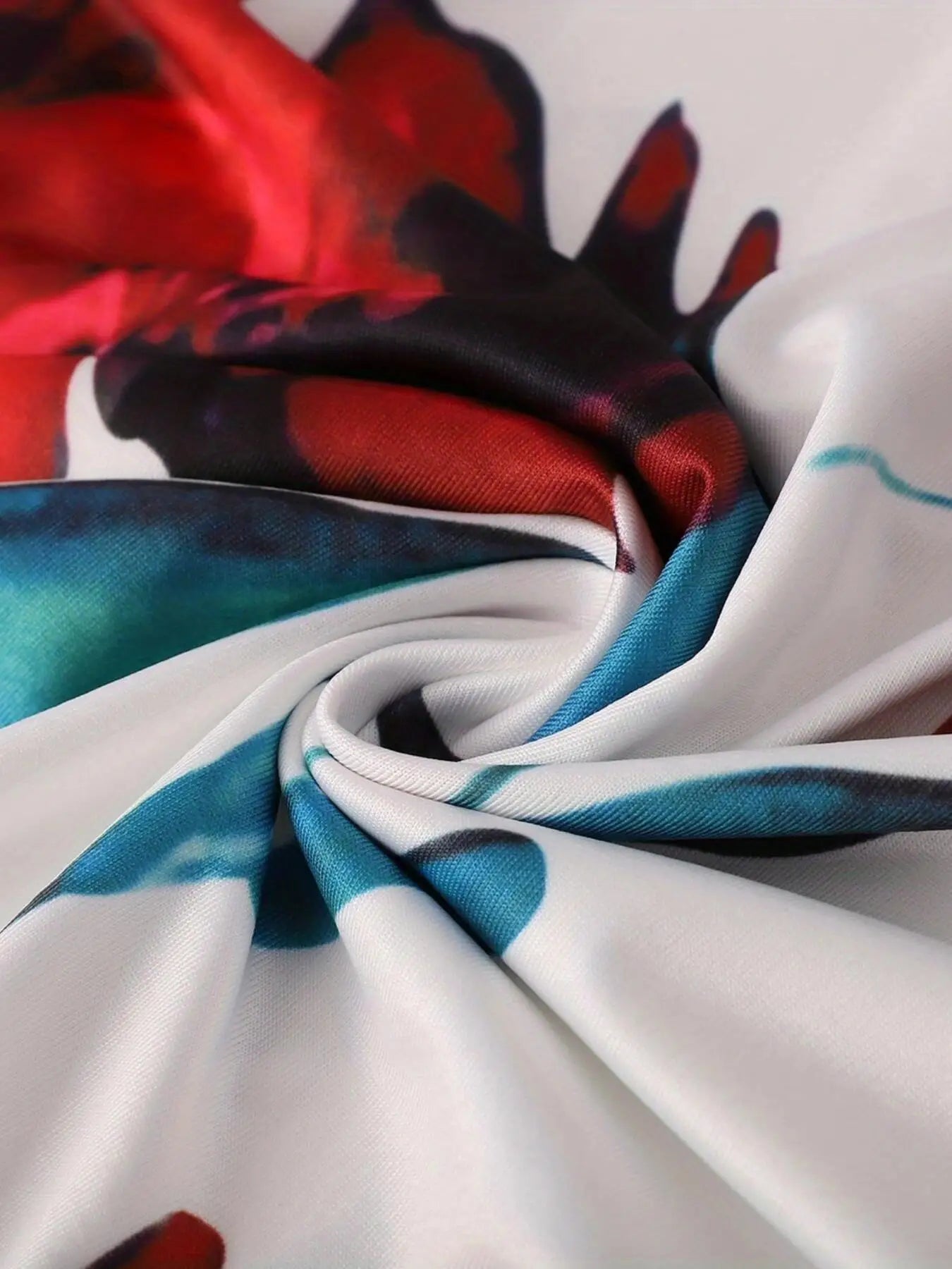 European and American style flower print color matching short sleeved dress