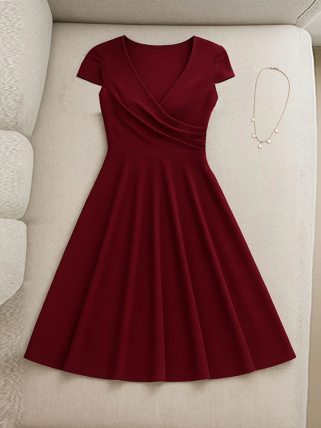 Women's Elegant Round Neck Summer Short Sleeve Solid A-Line Knee-length Dress