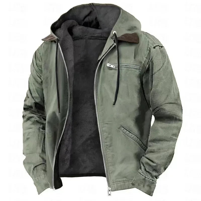 Men's Casual Jackets Hooded Zipper Pocket Fashion Solid Color Fleece