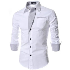 White Striped Shirts Mens Long Sleeved Business Slim Fit Male Shirt