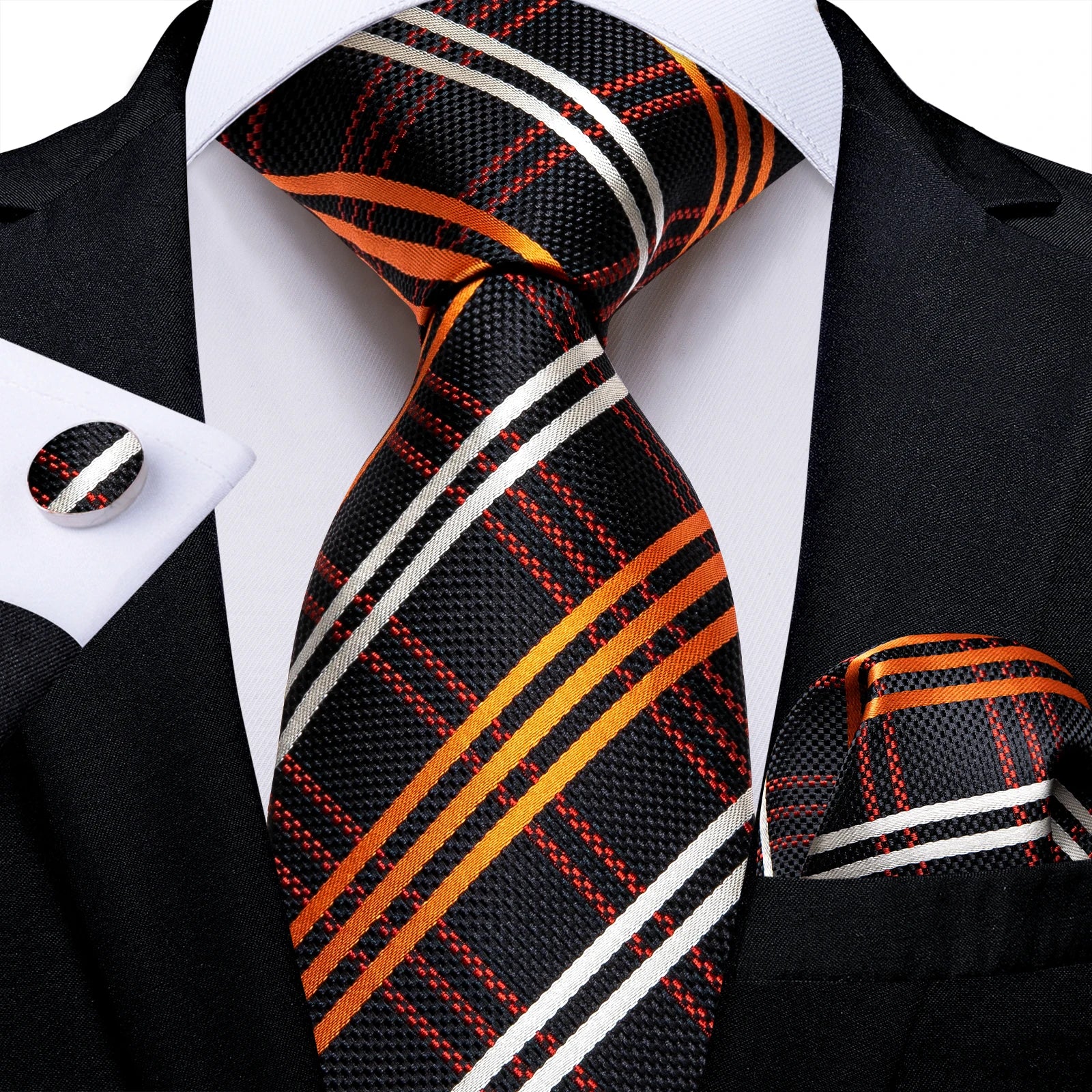 Luxury Blue Plaid Dot Ties For Men Solid Wedding Accessories Neck Tie Handkerchief Cufflinks Set Gravatas Mens Gift DiBanGu