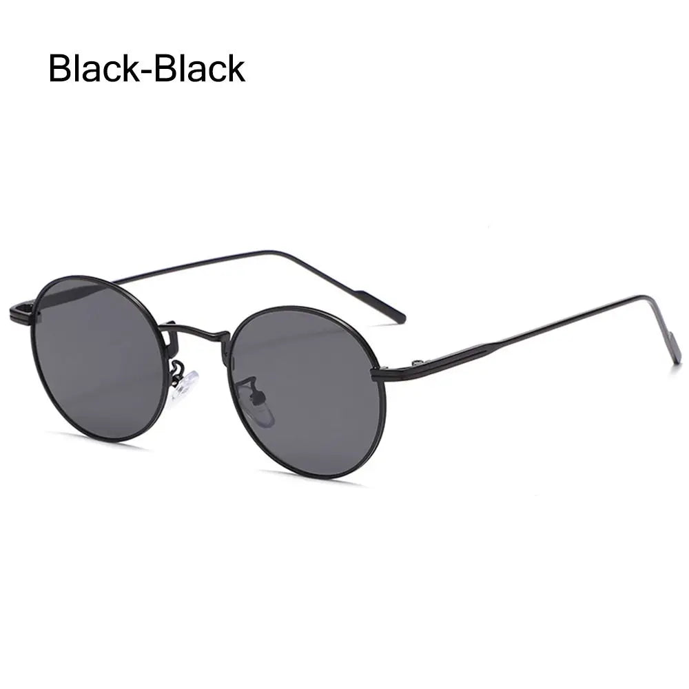 Fashion Retro Black UV400 Protection Shades Sun Glasses Trendy Small Round Sunglasses for Women Men Metal Frame For Travel Beach