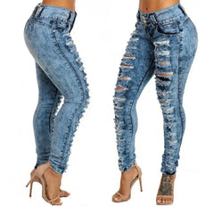 Womens Sexy High Waist Pencil Jeans Casual Blue Ripped Denim Pants Lady Long Skinny Slim Jeans Vintage Streetwear Jeans