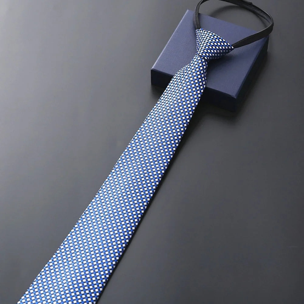 Elegant 8CM Lazy Ties Blue Black Red Striped Men Shirt Business Dress Zipper Tie Neckties Vestisens Accessories Wedding Groom