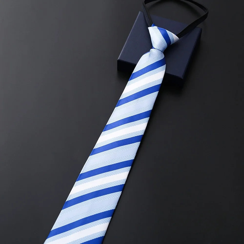 Elegant 8CM Lazy Ties Blue Black Red Striped Men Shirt Business Dress Zipper Tie Neckties Vestisens Accessories Wedding Groom
