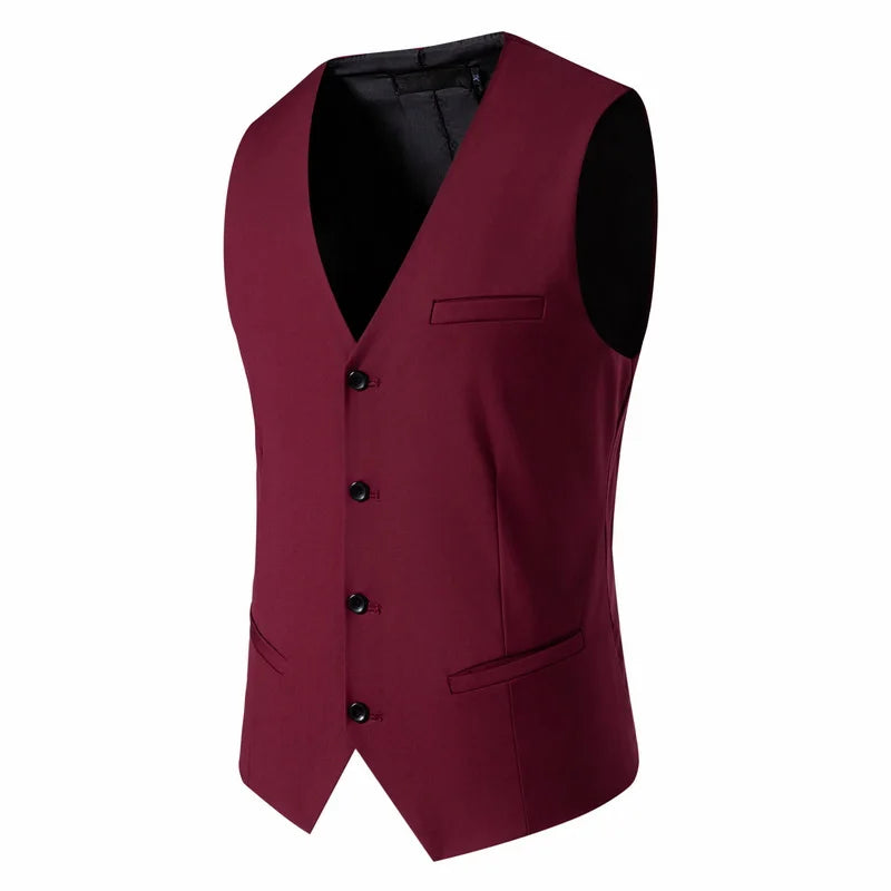 Mens Suit Vest Smart Casual Sleeveless Vest Single Breasted Solid Color