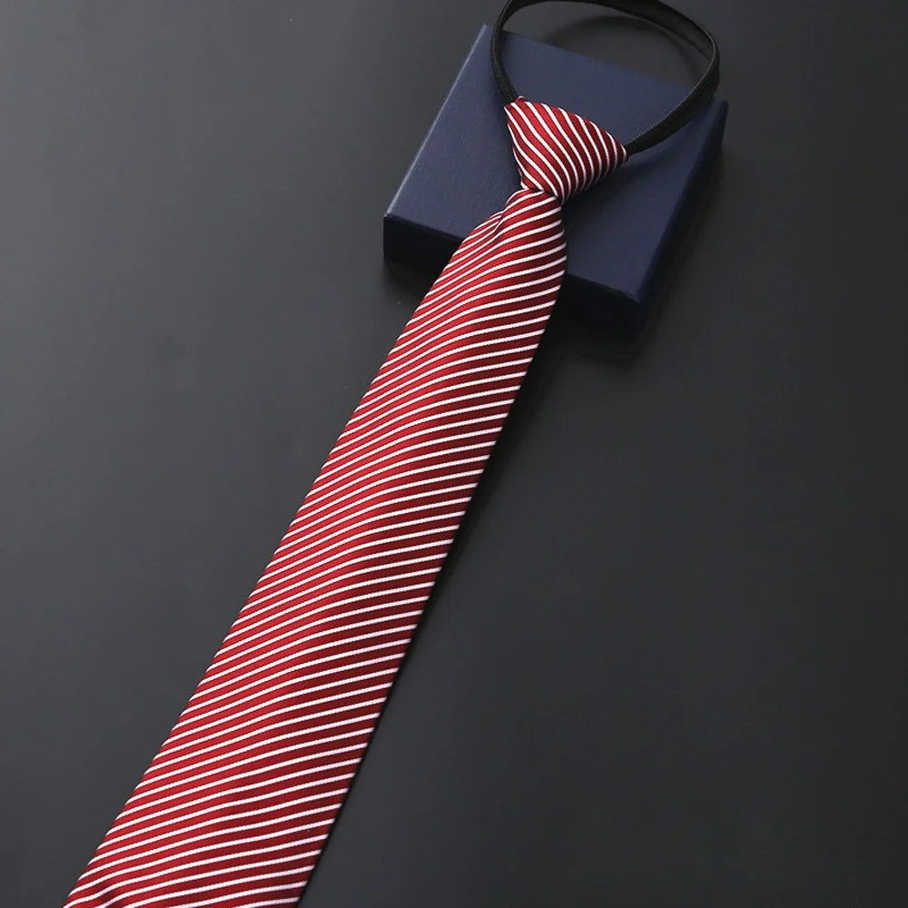 Elegant 8CM Lazy Ties Blue Black Red Striped Men Shirt Business Dress Zipper Tie Neckties Vestisens Accessories Wedding Groom
