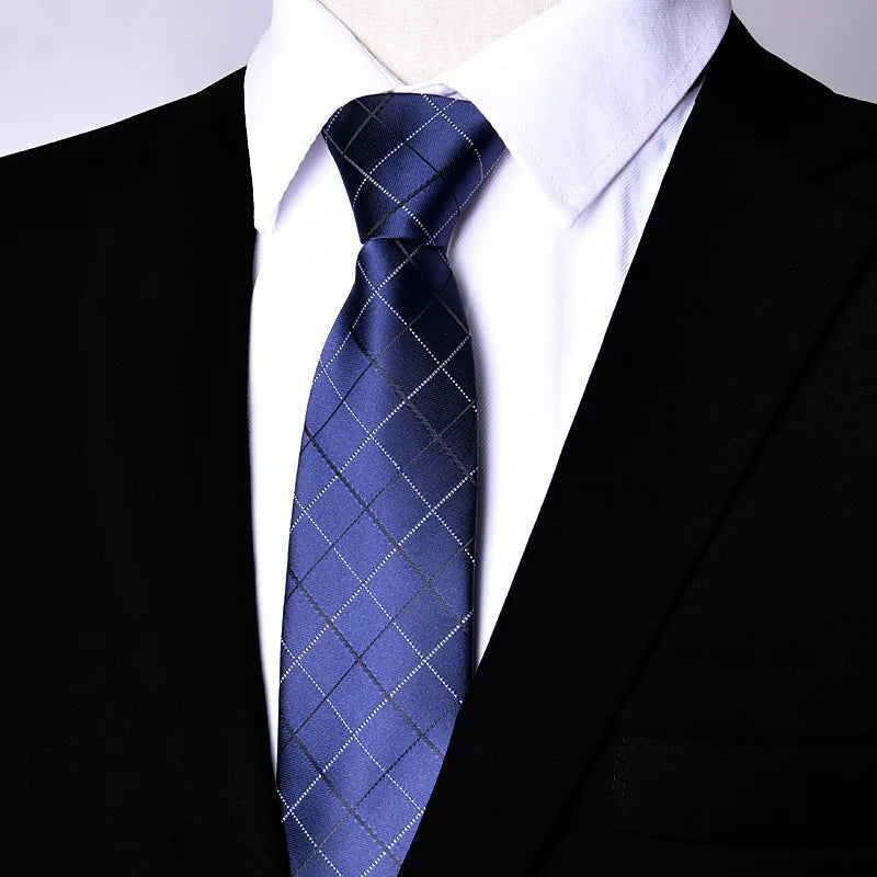 7cm Mens Tie Pre-tied Easy Wear Neck Tie Zipper Lazy Pre-tied Korean Style Stripes Dot Plaid Business Wedding Necktie