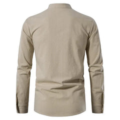 Men's  Casual Henley Shirt  Stand Collar Long Sleeve with Drawstring Cuffs Casual Henry Collar Shirt