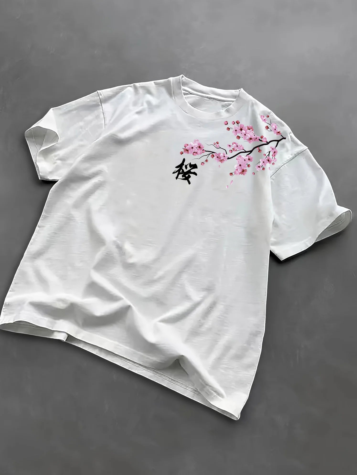 casual loose cherry blossom Japanese element printed sports breathable short sleeved round neck T-shirt