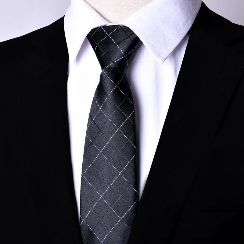 7cm Mens Tie Pre-tied Easy Wear Neck Tie Zipper Lazy Pre-tied Korean Style Stripes Dot Plaid Business Wedding Necktie