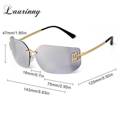 Trend Curved Rimless Film Lens Sunglasses Women Men Brand Design Metal Rivets Gradient Frameless Rectangle Shades Sun Glasses UV