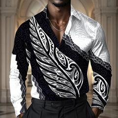 Men's Retro Print Shirt Long Sleeve Lapel Single-Breasted Comfortable Streetwear