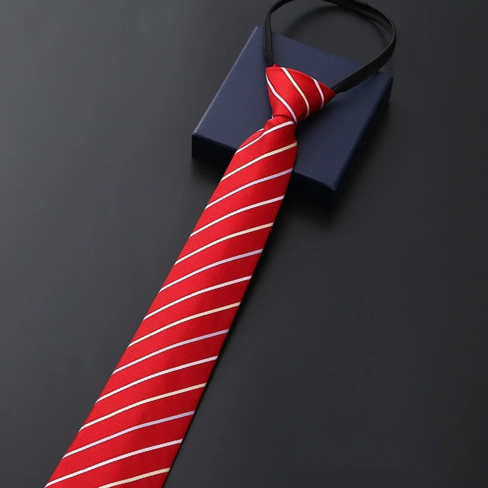 Elegant 8CM Lazy Ties Blue Black Red Striped Men Shirt Business Dress Zipper Tie Neckties Vestisens Accessories Wedding Groom