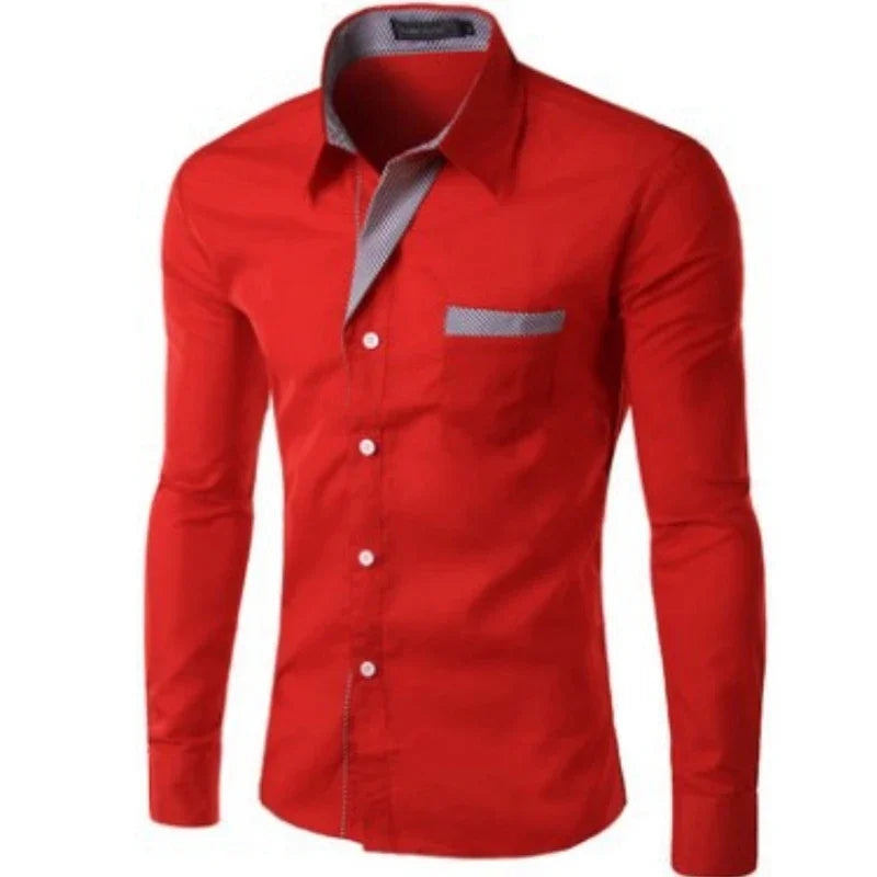 White Striped Shirts Mens Long Sleeved Business Slim Fit Male Shirt