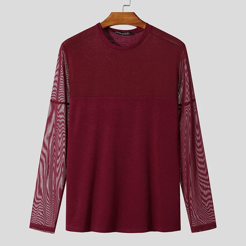 INCERUN New Men Mesh Design T-shirts Party Nightclub Male