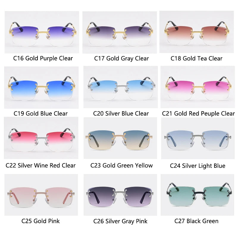 HBK New Luxury Rimless Women's Sunglasses TOP Quality Retro Metal Sun Glasses Ladies Small Square Gradient Shades Men 2022