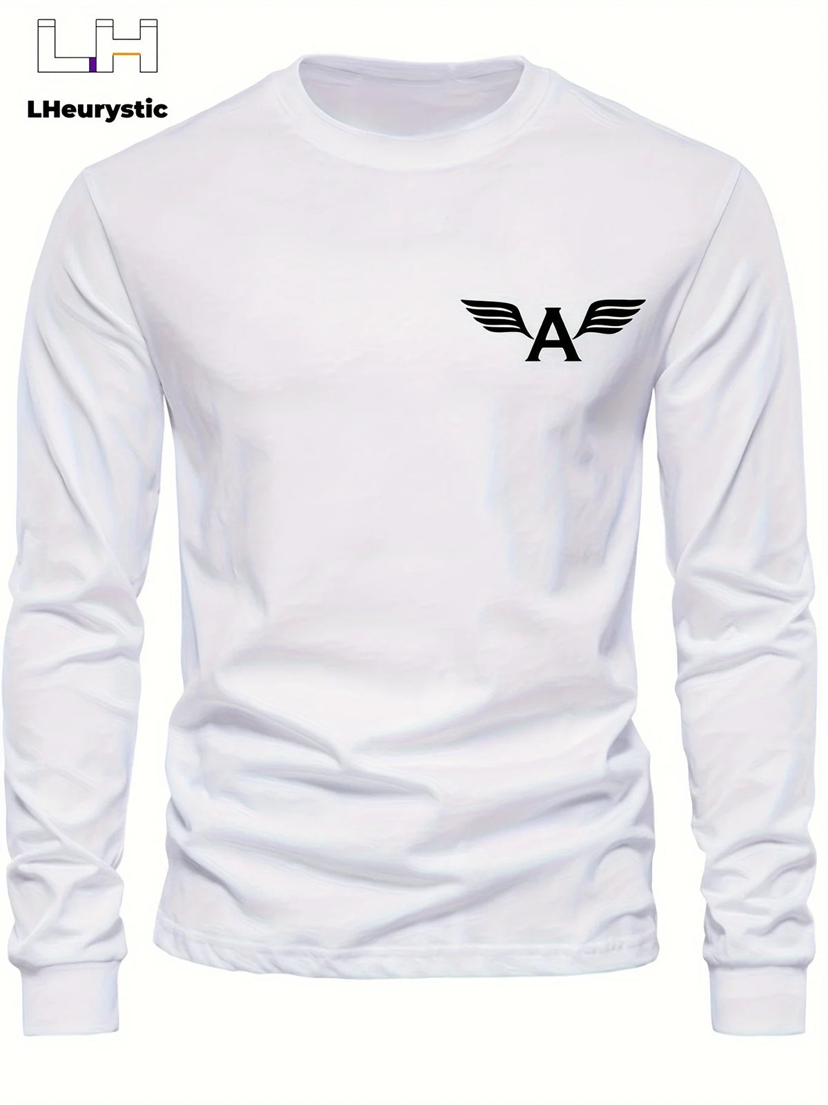 Men's loose casual sports letter A pattern printed round neck long sleeved T-shirt