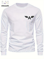 Men's loose casual sports letter A pattern printed round neck long sleeved T-shirt