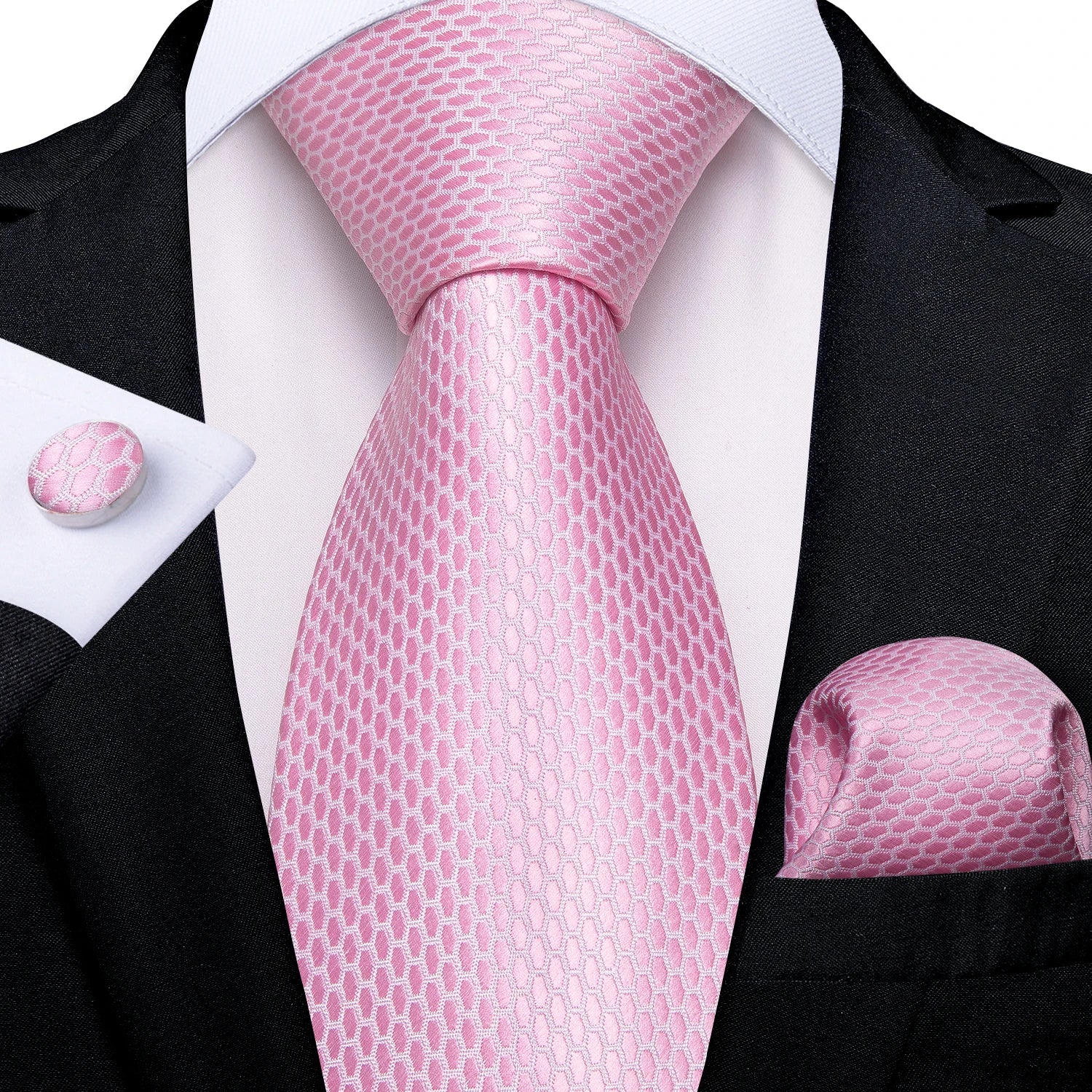 Luxury Blue Plaid Dot Ties For Men Solid Wedding Accessories Neck Tie Handkerchief Cufflinks Set Gravatas Mens Gift DiBanGu