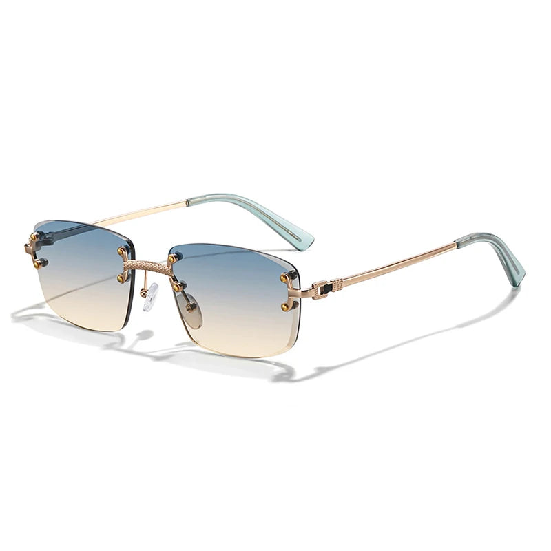 HBK New Luxury Rimless Women's Sunglasses TOP Quality Retro Metal Sun Glasses Ladies Small Square Gradient Shades Men 2022