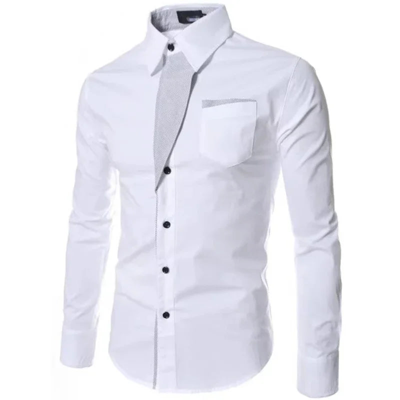 White Striped Shirts Mens Long Sleeved Business Slim Fit Male Shirt