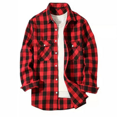 Mens Shirts fashion Classic Plaid cardigan Casual Shirt Long Sleeve Chest Two Pockets