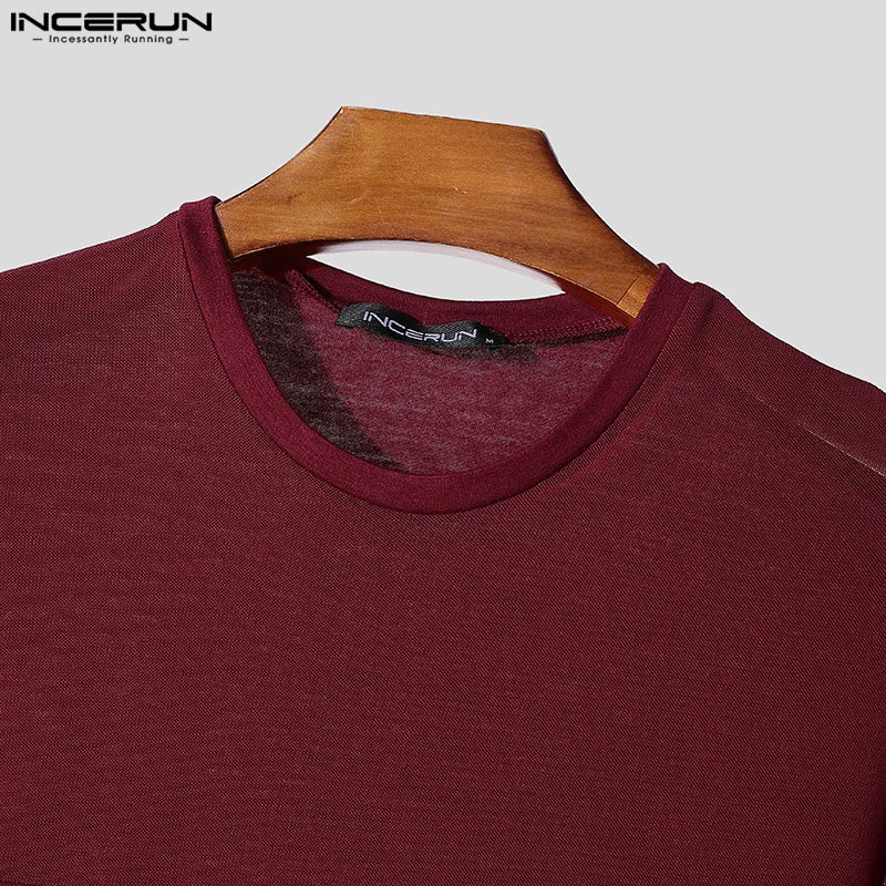 INCERUN New Men Mesh Design T-shirts Party Nightclub Male