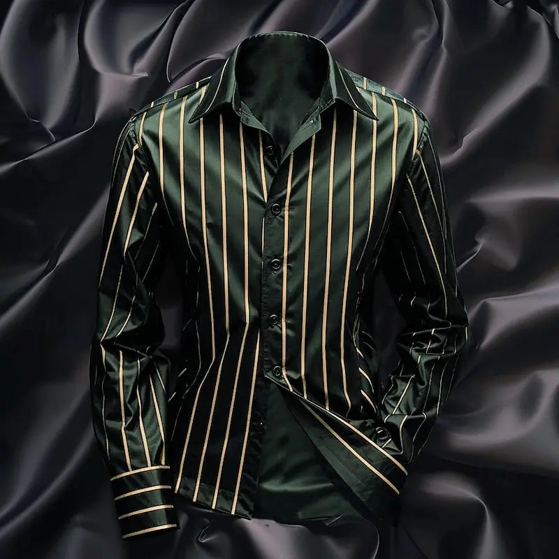 Men's Striped Shirt Fashionable Casual Long Sleeved Lapel Button Soft And Comfortable