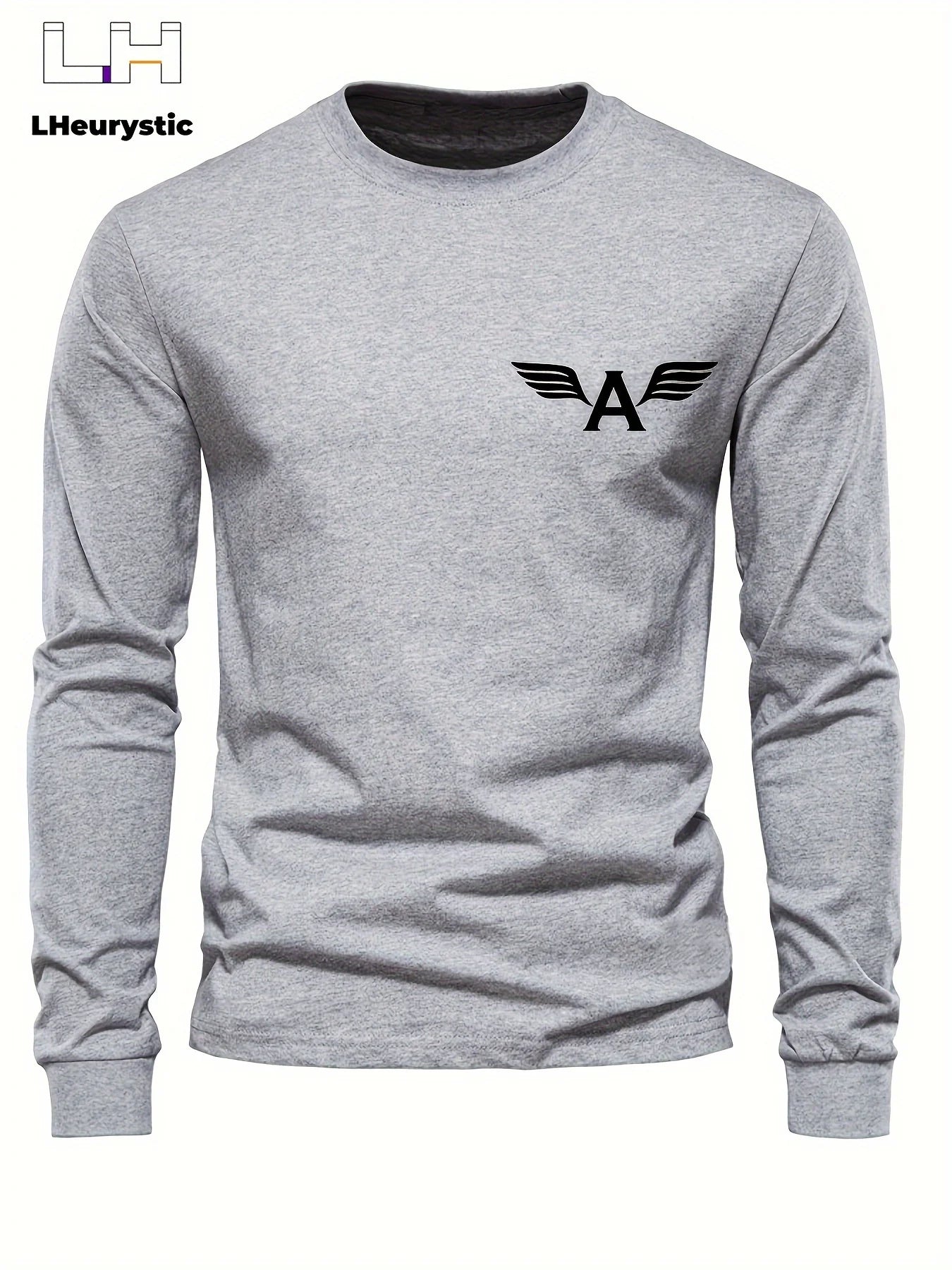 Men's loose casual sports letter A pattern printed round neck long sleeved T-shirt