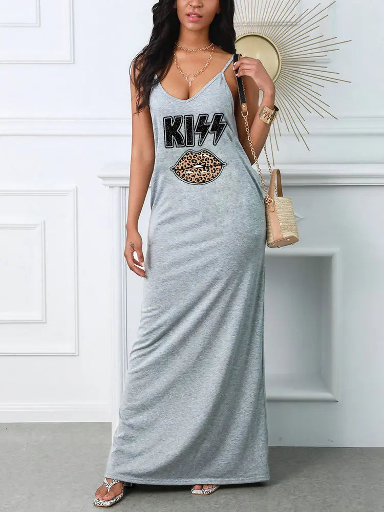 Women's Suspender Printed Dress Pocket T-shirt Style Mini Dresses