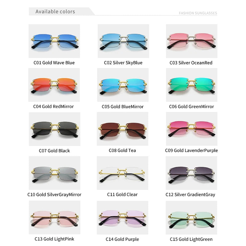 HBK New Luxury Rimless Women's Sunglasses TOP Quality Retro Metal Sun Glasses Ladies Small Square Gradient Shades Men 2022