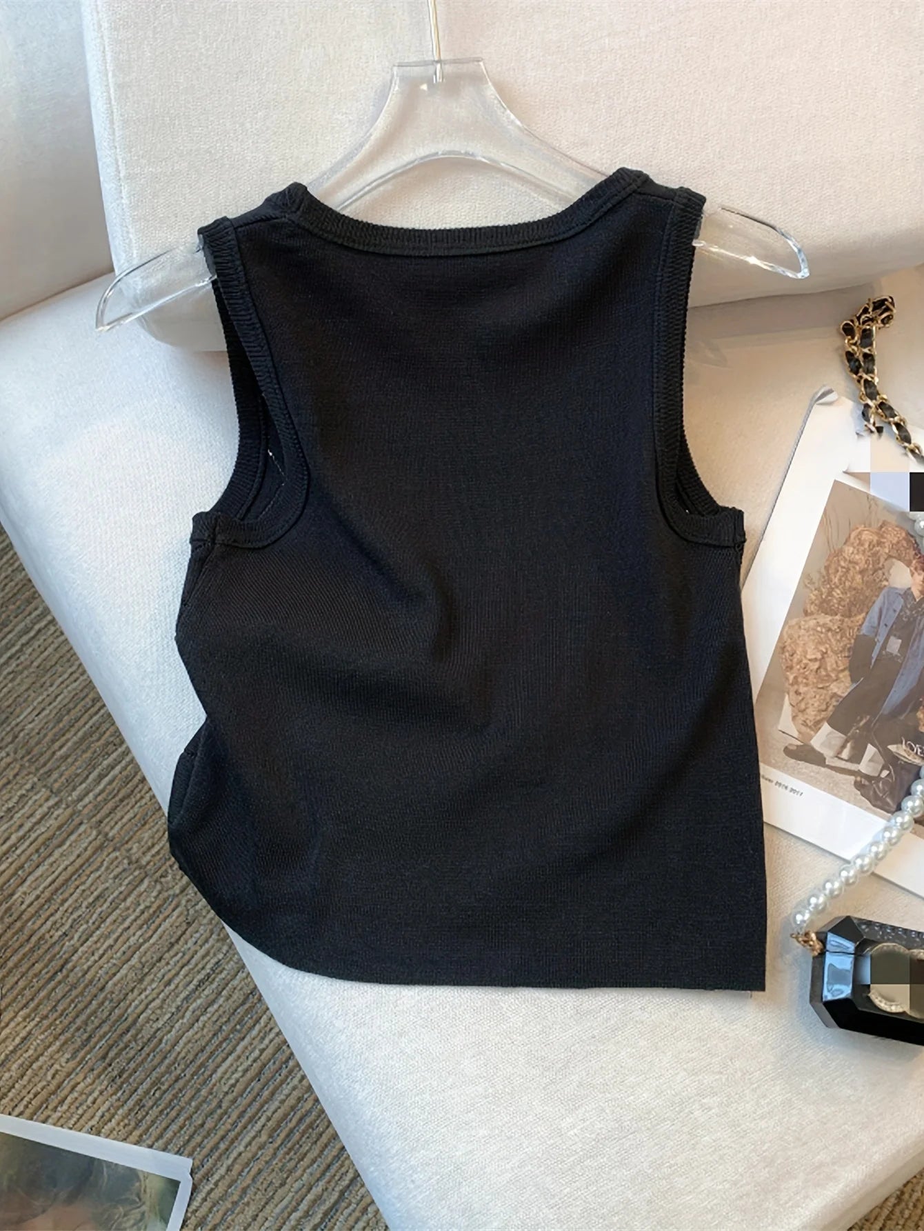 Colorful Rhinestone Knitted Tank Top Casual Crew Neck Sleeveless