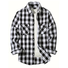 Mens Shirts fashion Classic Plaid cardigan Casual Shirt Long Sleeve Chest Two Pockets