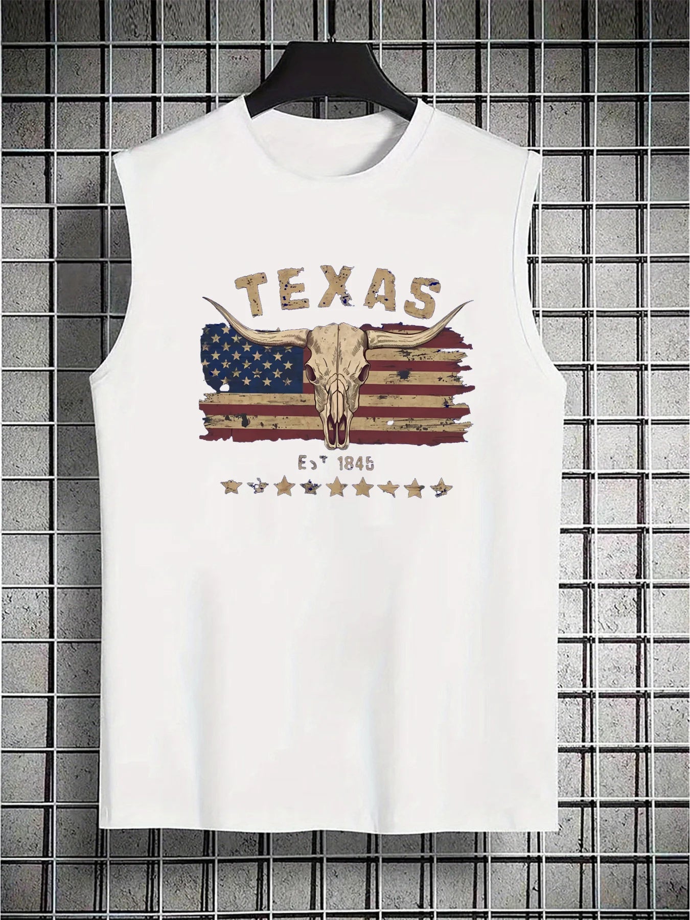 100% cotton men's summer wild west bull head print casual sports loose and comfortable breathable round neck sleeveless vest