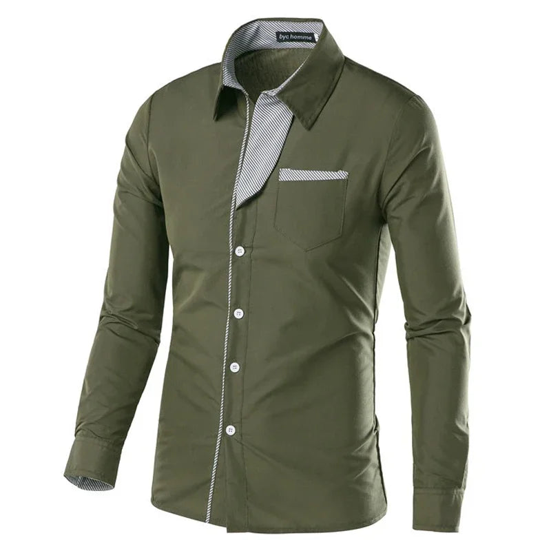 White Striped Shirts Mens Long Sleeved Business Slim Fit Male Shirt