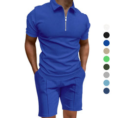Men's summer suits solid color waffle lapel slim-fit short sleeve t-shirt