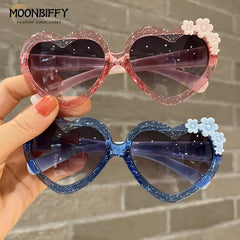 Girls Boys Love Heart Sunglasses Outdoor Sun Protection Children Lovely Flower Vintage Sun Glasses Classic Kids Eyewear UV400