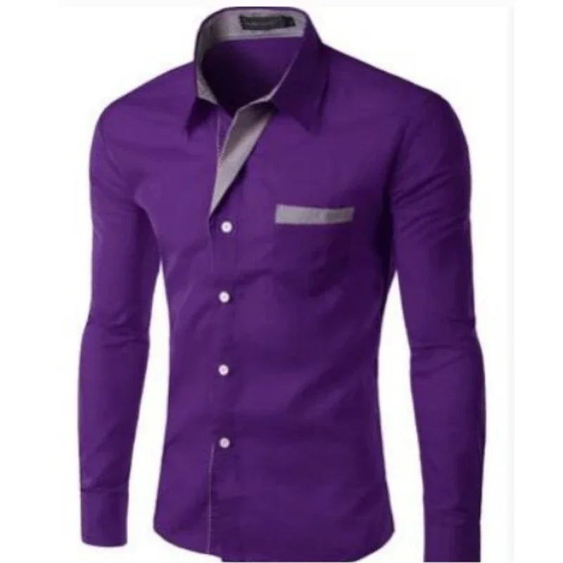 White Striped Shirts Mens Long Sleeved Business Slim Fit Male Shirt