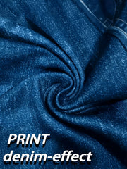 Tummy Control Biker Shorts, Chic 3-Button Faux Denim Cycling Shorts