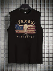 100% cotton men's summer wild west bull head print casual sports loose and comfortable breathable round neck sleeveless vest