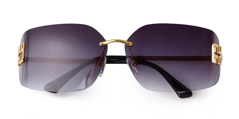 Trend Curved Rimless Film Lens Sunglasses Women Men Brand Design Metal Rivets Gradient Frameless Rectangle Shades Sun Glasses UV