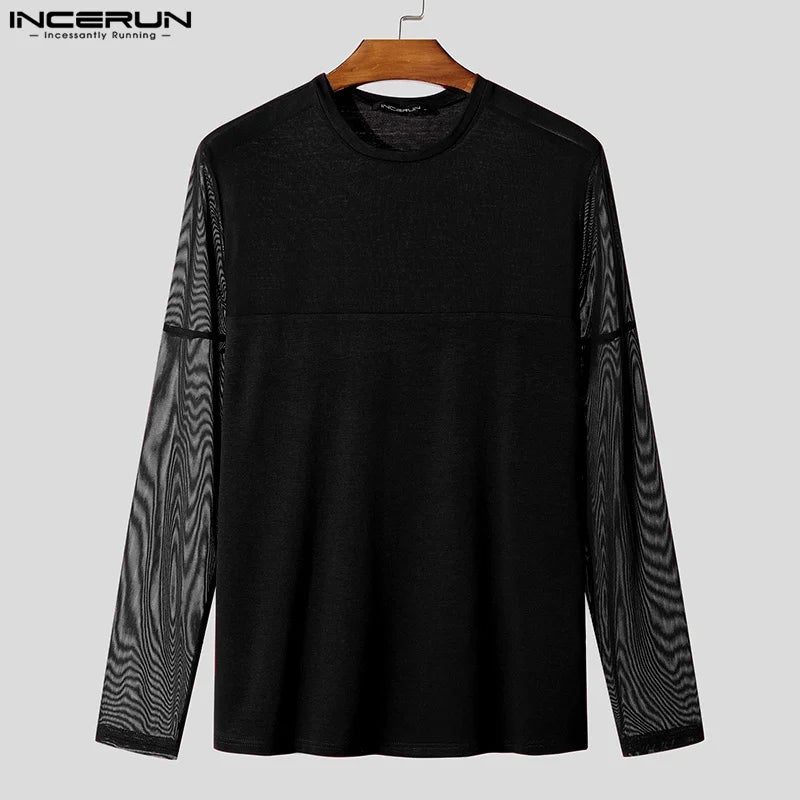 INCERUN New Men Mesh Design T-shirts Party Nightclub Male