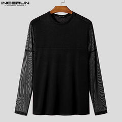 INCERUN New Men Mesh Design T-shirts Party Nightclub Male
