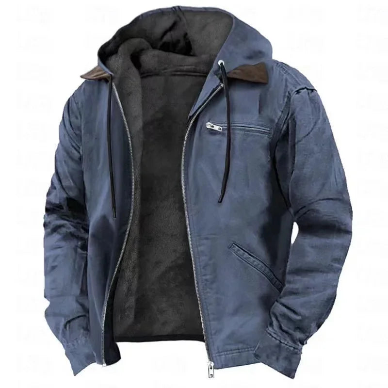 Men's Casual Jackets Hooded Zipper Pocket Fashion Solid Color Fleece